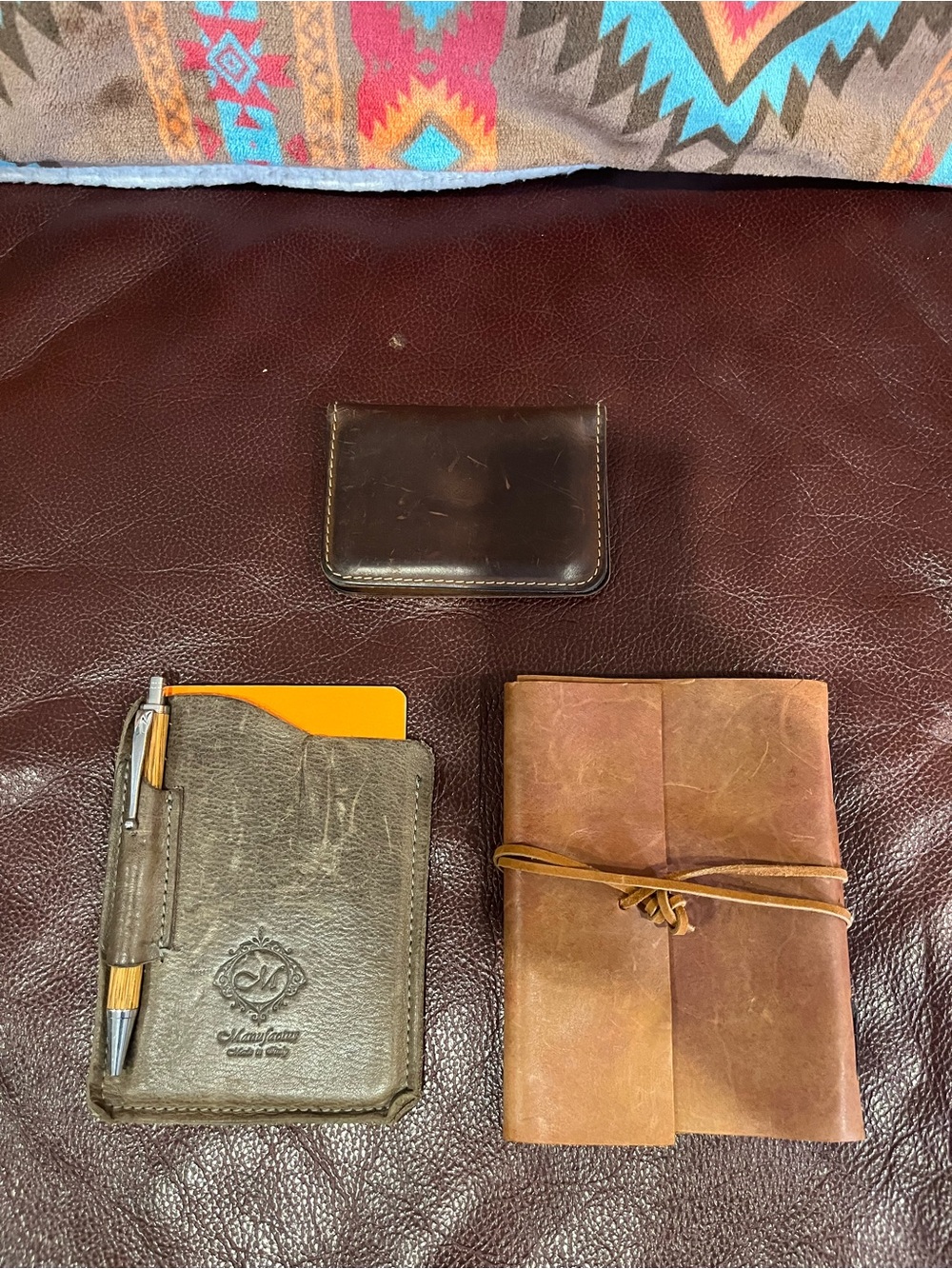 Leather Pocket Wallet and Notebook Set - Brown